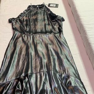 Who What Wear Metallic Goth Halter Ruffle Mini Dress Iridescent Gunmetal NWT